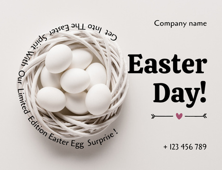 Dekoratif Yuvada Beyaz Paskalya Yumurtaları ile Paskalya Günü Teklifi Thank You Card 5.5x4in Horizontal Tasarım Şablonu