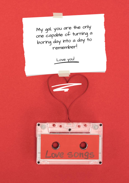Modèle de visuel Galentine's Day Greeting with Retro Mixtape on Red - Postcard A5 Vertical