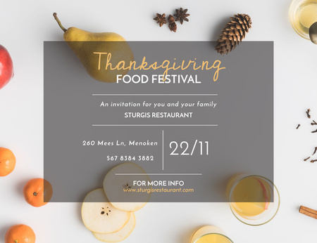 Thanksgiving Festival With Autumn Fruits and Spices Invitation 13.9x10.7cm Horizontal Design Template