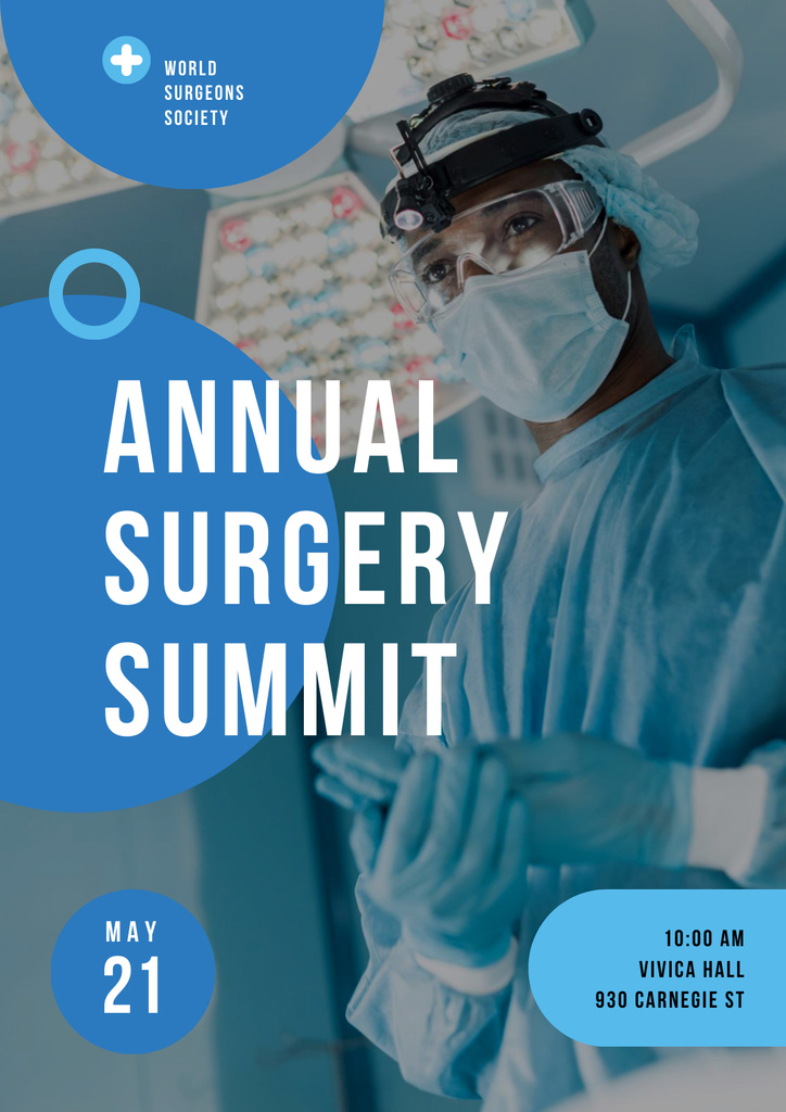 Doctor Wearing Mask in Surgery in Blue Poster Design Template
