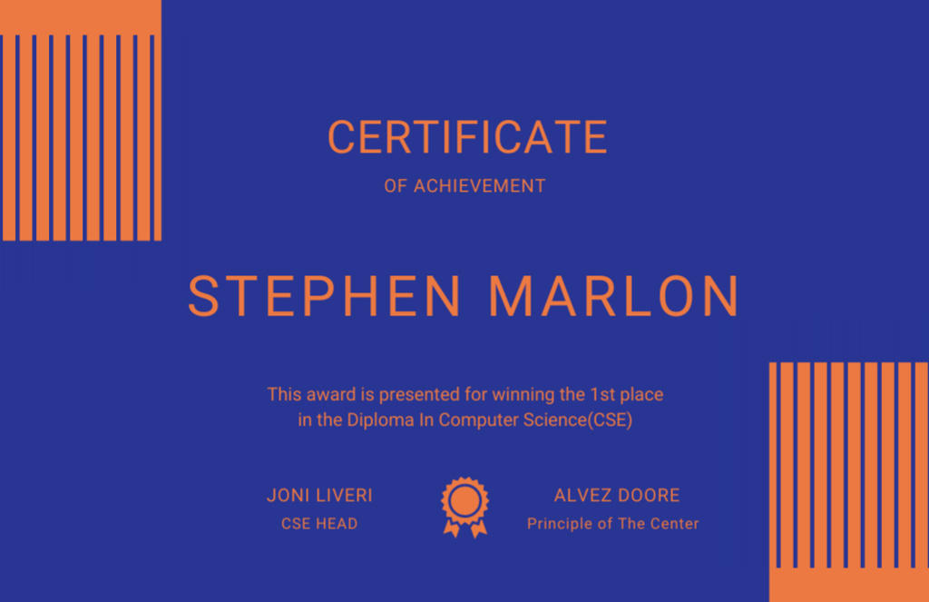 Award for Achievement in Computer Science Certificate 5.5x8.5in Design Template