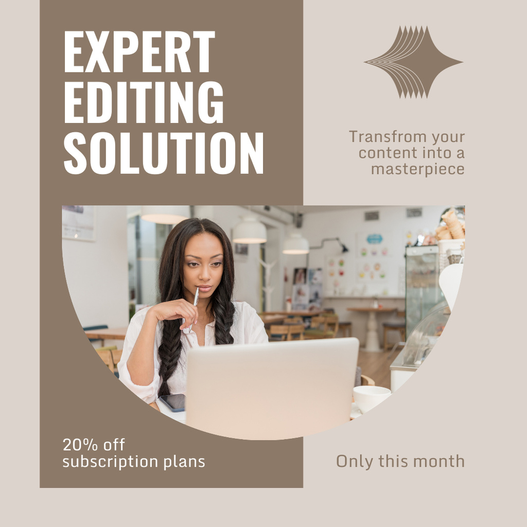 Discounts For Subscription For Editing Service Offer Instagram AD Modelo de Design