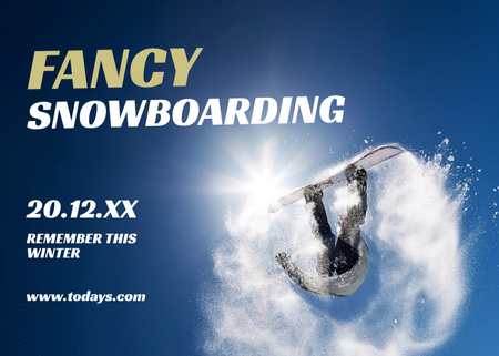 Szablon projektu Ogłoszenie o wydarzeniu snowboardowym z mężczyzną jadącym w Snowy Mountains Flyer 5x7in Horizontal