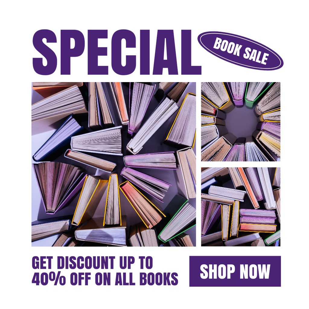 Szablon projektu Special Book Sale Announcement on Purple Instagram