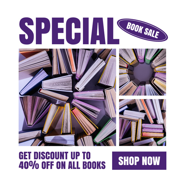 Ontwerpsjabloon van Instagram van Books Special Book Sale Announcement on Purple