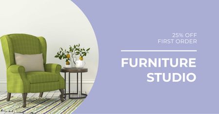 Furniture Studio Armchair in Cozy Room Facebook AD Design Template