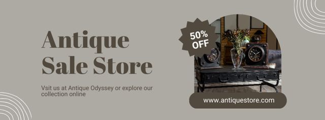 Modèle de visuel Old-fashioned Clocks And Table At Reduced Price Offer - Facebook cover