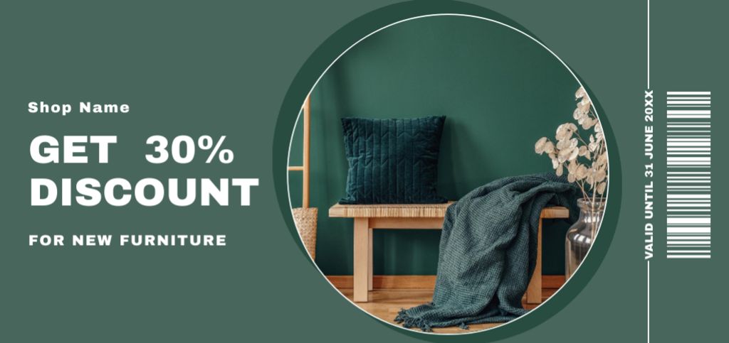 New Furniture Discount Offer with Pill and Plaid Coupon Din Large – шаблон для дизайна