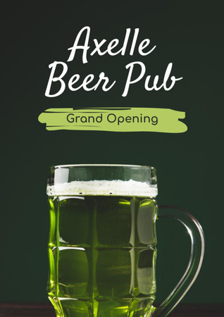Pub Grand Opening with Beer in Glass Flyer A4 Design Template