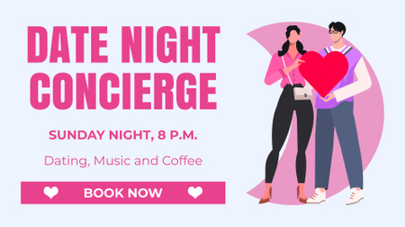 Date Night Promotion on Pink FB event cover Design Template