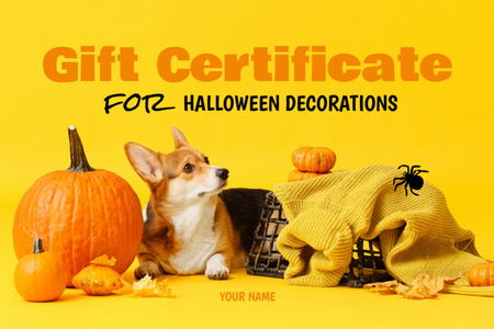 Halloween Decorations Offer with Cute Puppy Gift Certificate Design Template