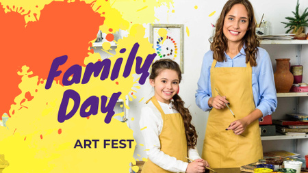 Family Day with Mother and Daughter in Art Studio FB event cover Design Template