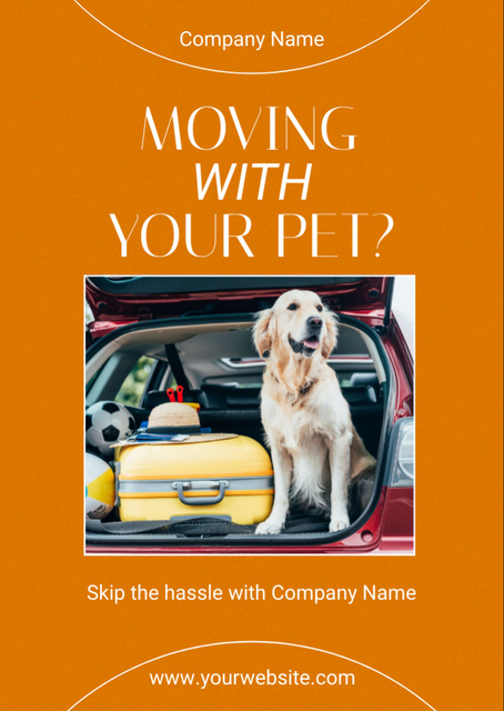 Retriever Dog Sitting in Car with Luggage on Orange Flyer A6 – шаблон для дизайна