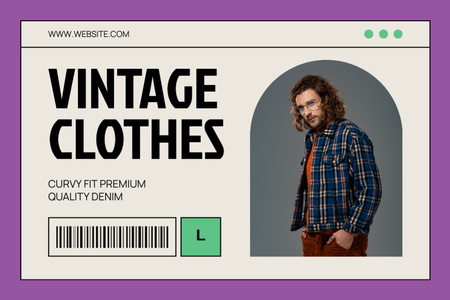 Vintage Male Clothes And Denim Offer Label Design Template