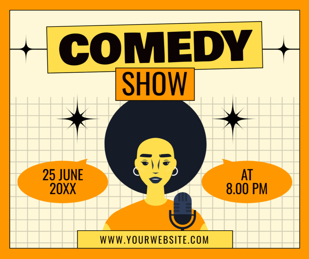 Announcement about Comedy Show in Orange Frame Facebook Design Template