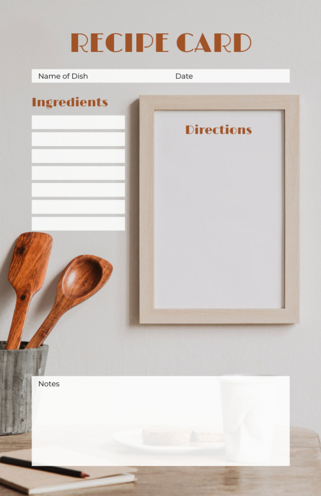 Wooden Cutlery and Baked Bread Recipe Card Design Template