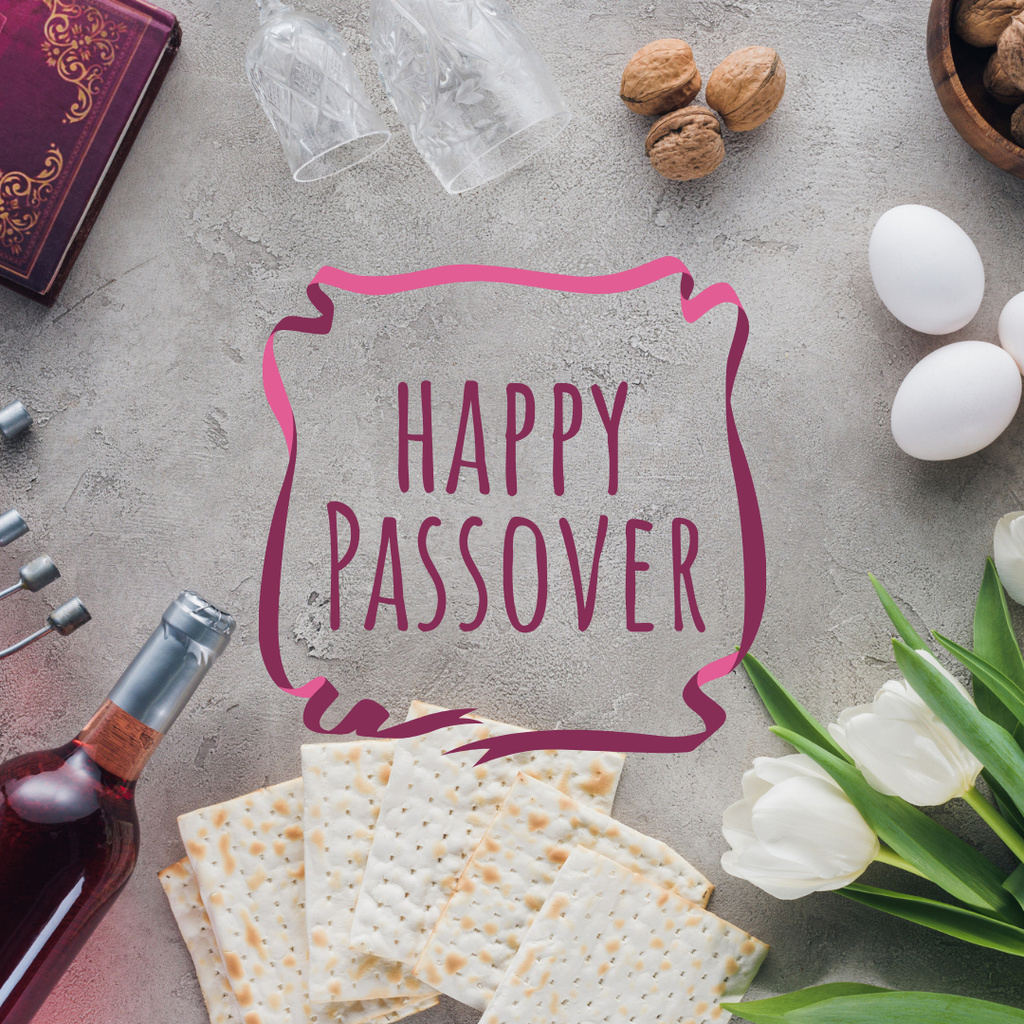 Congratulations on Passover With Wine And Matzo Instagram Tasarım Şablonu