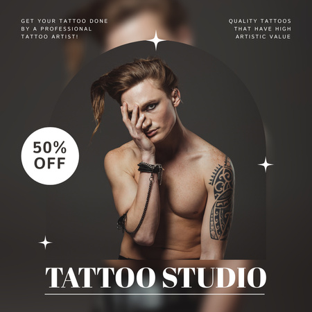 Ammattimaiset tatuointistudiopalvelut alennuksella Instagram Design Template