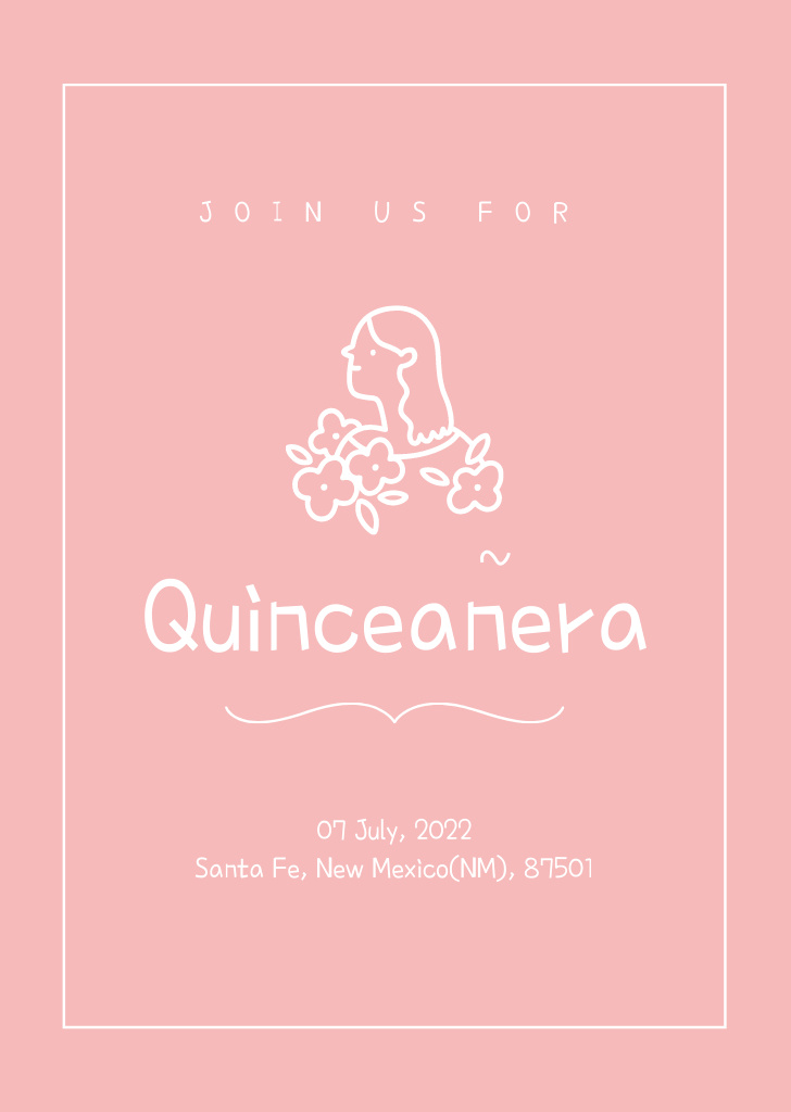 Ontwerpsjabloon van Postcard A6 Vertical van Quinceañera Celebration Announcement With Girl In Flowers