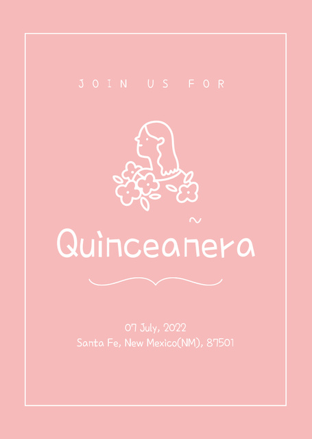Quinceañera Celebration Announcement With Girl In Flowers Postcard A6 Vertical Design Template