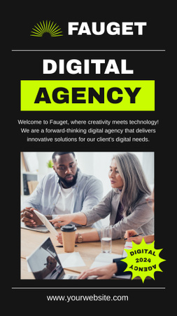 Designvorlage Kundenspezifische Werbung für digitale Agenturdienstleistungen in Schwarz für Mobile Presentation