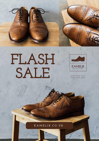 Fashion Sale with Stylish Male Shoes Poster A3 Design Template