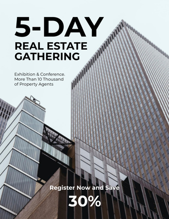 Platilla de diseño Real Estate Conference Announcement with Modern Skyscrapers Poster 8.5x11in