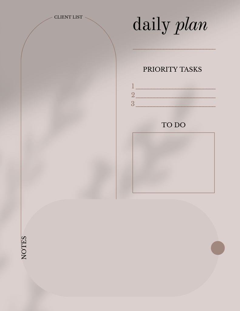 Plantilla de diseño de Daily Task Planning with Branches Shadow in Beige Notepad 8.5x11in 