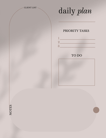 Daily Task Planning with Branches Shadow in Beige Notepad 8.5x11in Design Template