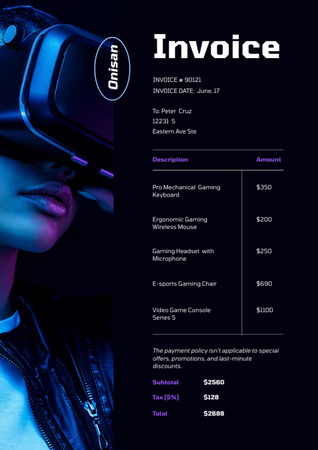 Beautiful Woman in VR Glasses Invoice Design Template