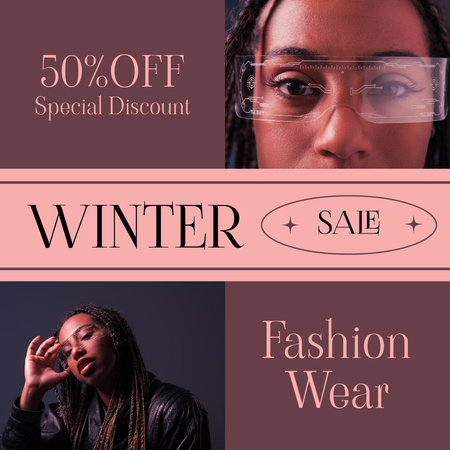 Platilla de diseño Winter Clothing Special Discount Offer with Young African American Woman Instagram