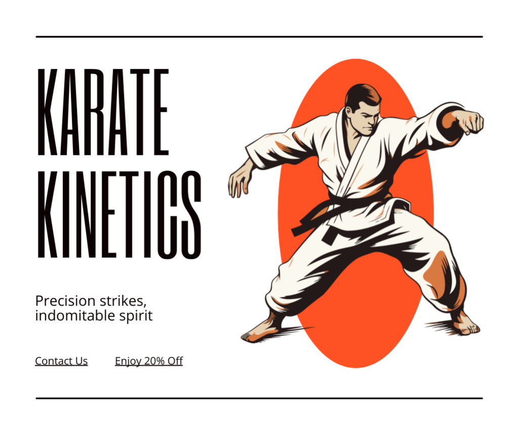 Karate Club Discount Offer with Illustration of Fighter Facebook Design Template