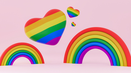 Corações e arco-íris para o mês do Orgulho Zoom Background Modelo de Design