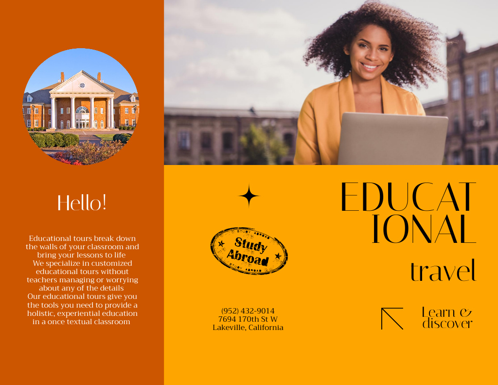 Offer of Educational Tours Abroad for Student Brochure 8.5x11in Design Template