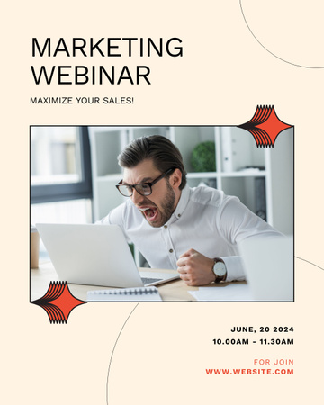 Digital Marketing Webinar Announcement with Man with Glasses Instagram Post Vertical Design Template
