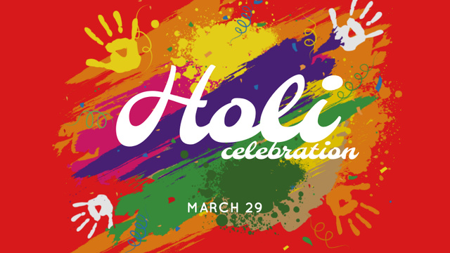 Holi Festival Announcement with bright Paint FB event cover Design Template