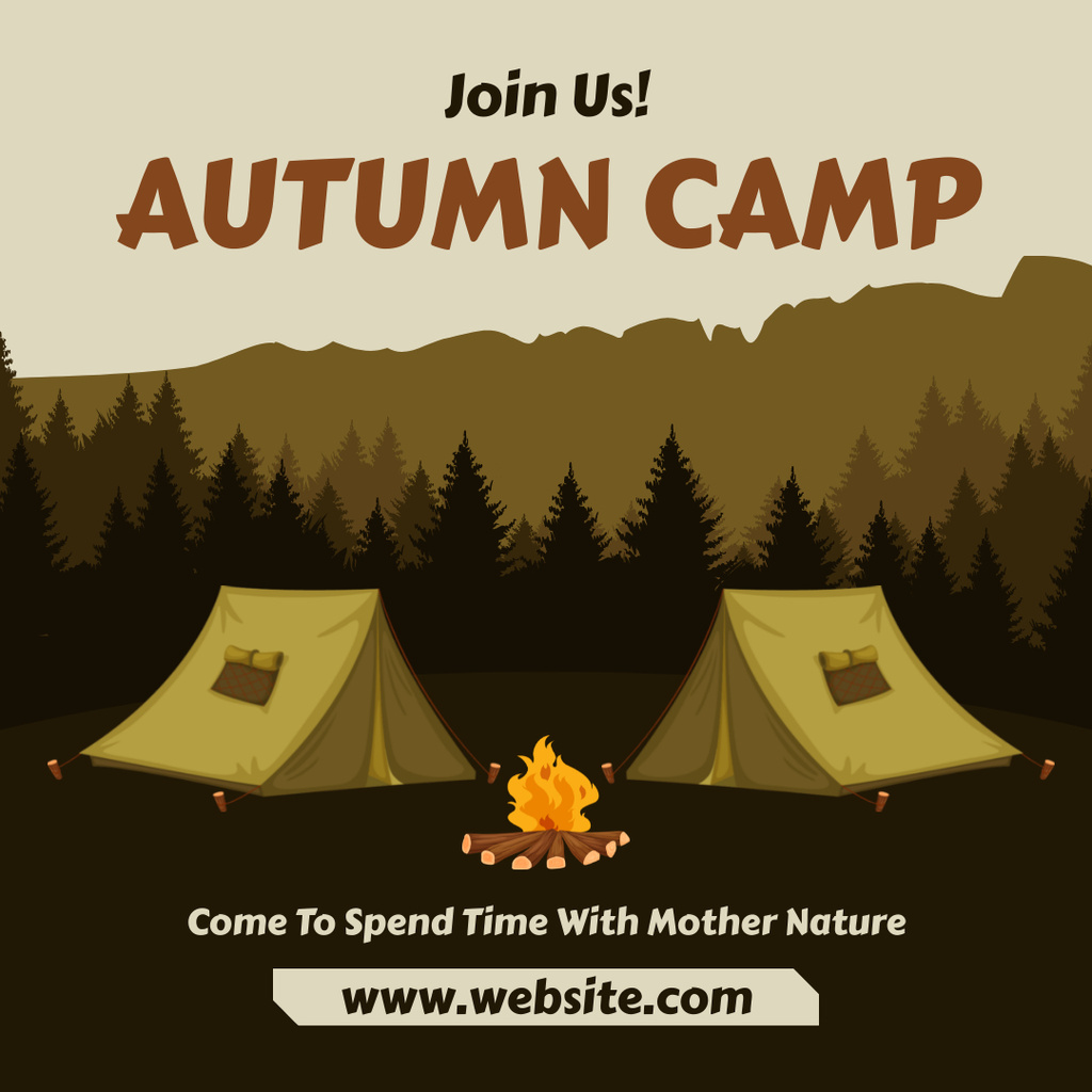 Autumn Camp Invitation with Tents Instagram Modelo de Design