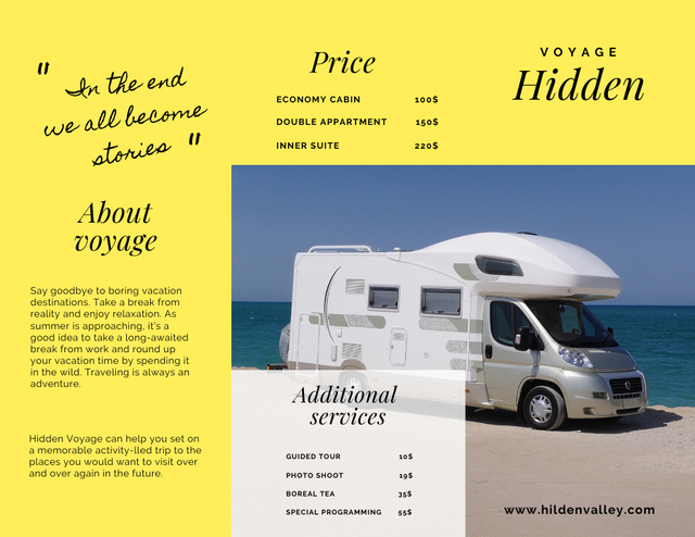 Camping Tour to Summer Coast Brochure 8.5x11in Z-fold – шаблон для дизайну