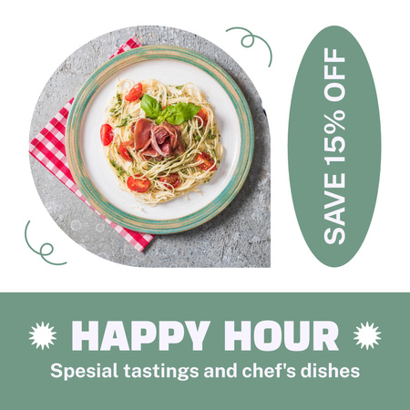 Plantilla de diseño de Anuncio de Happy Hour y Precios Bajos en Restaurante Fast Casual Instagram 
