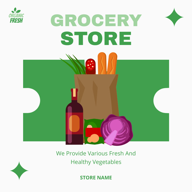 Illustrated And Fresh Groceries In Paper Bag Instagram Tasarım Şablonu