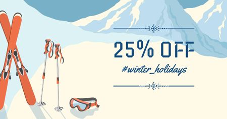 Winter offer with Snowy Mountains Facebook AD Design Template