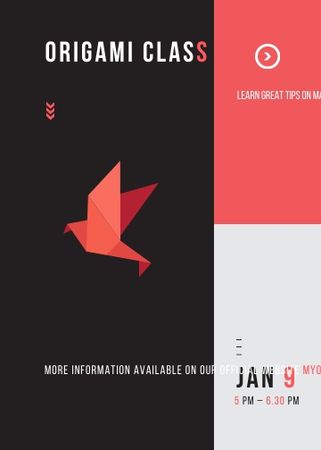 Modèle de visuel Origami Classes Invitation Paper Bird in Red - Invitation