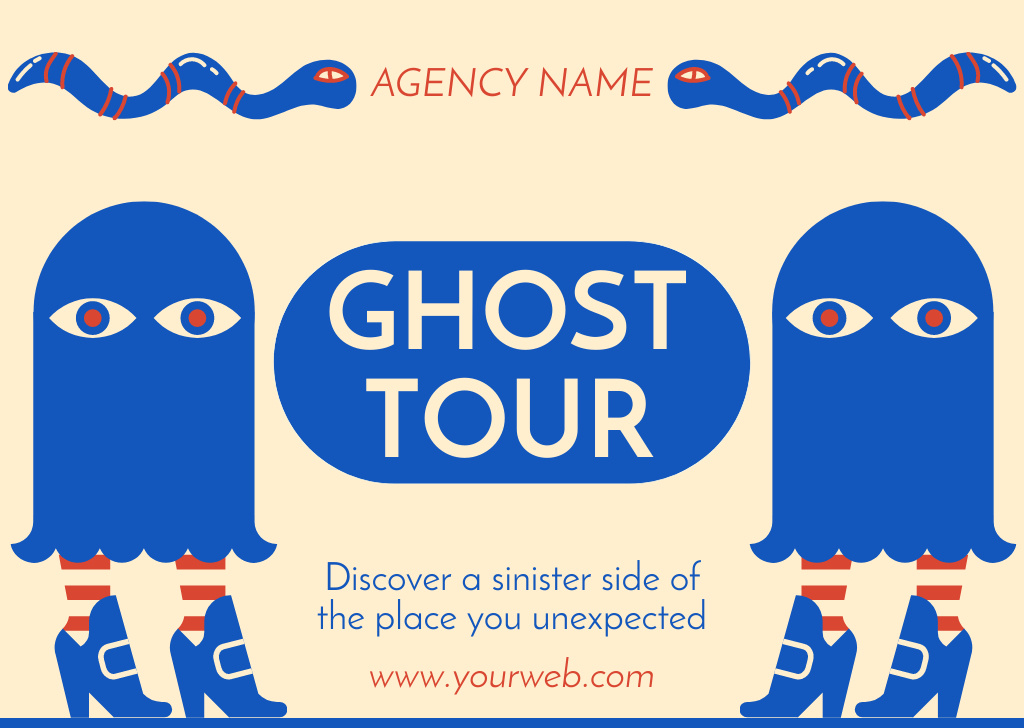 Ontwerpsjabloon van Card van Ghost Tour Offer on Blue and Red