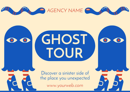 Ontwerpsjabloon van Card van Ghost Tour-aanbieding op blauw en rood