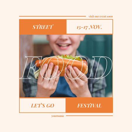 Dítě se sendvičem na Street Food Festivalu Instagram Šablona návrhu