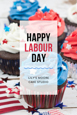 Labor Day Celebration Announcement with Cupcakes Postcard 4x6in Vertical Design Template