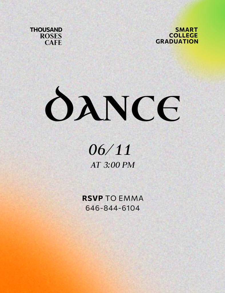Graduation Dance Party Announcement Invitation 13.9x10.7cm Design Template