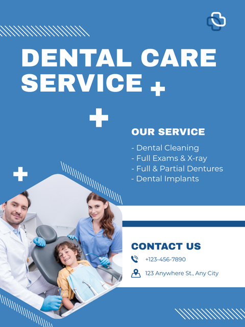 Dental Care Service Ad with Kid in Chair Poster US Tasarım Şablonu