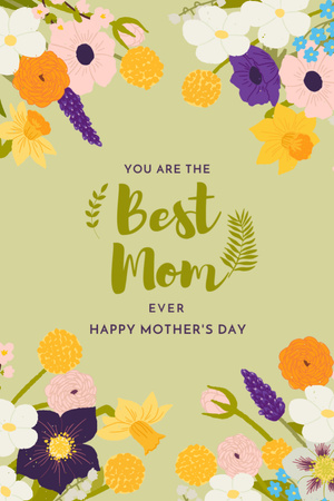 Designvorlage Happy Mother's Day Greeting In Flowers Frame für Postcard 4x6in Vertical