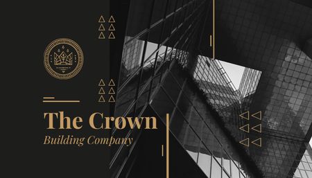 Template di design Annuncio della società di costruzioni con il grattacielo di vetro nel nero Business Card US
